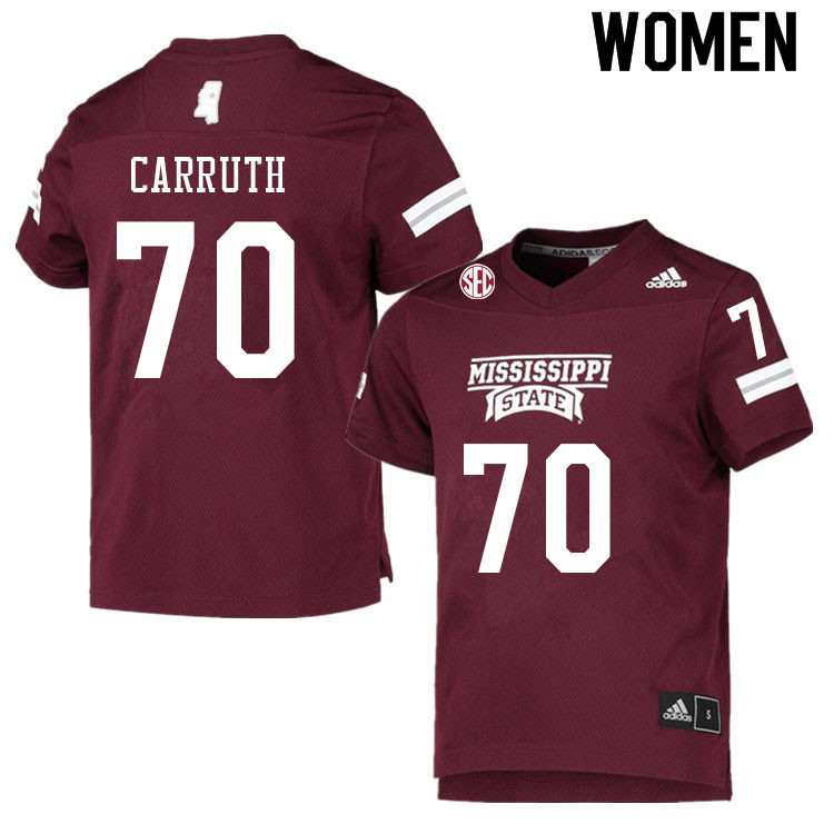 Women #70 Hastings Carruth Mississippi State Bulldogs College Football Jerseys Sale-Maroon